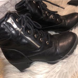 Black Zip up/Tie up Combat short heeled boots